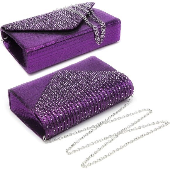 ⚡Women's Magnetic Closure Chain Strap Crossbody Envelope Purple Clutch Handbag - Picture 3 of 7